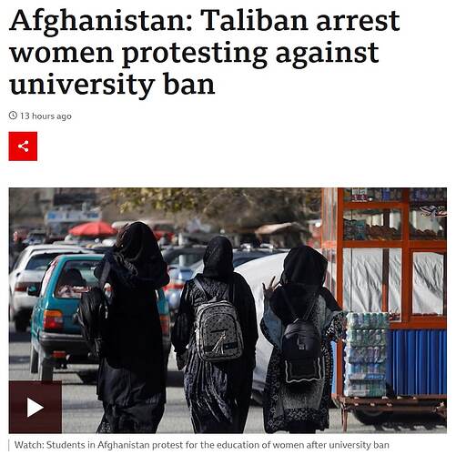 阿富汗：塔利班逮捕了五名抗议大学禁令的女性